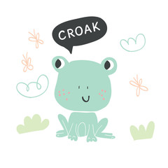 Hand drawn cute frog character vector illustration