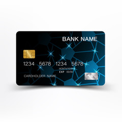 Realistic detailed credit card. Black and blue color on the white background.