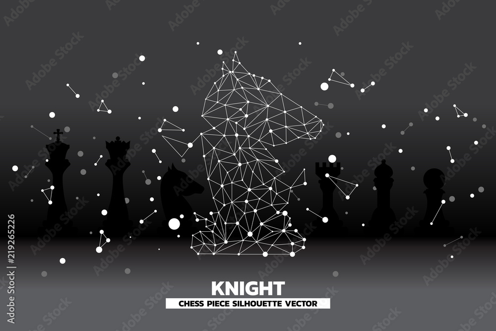 Poster low polygon dot connected line of knight chess piece vector. icon for planning and strategy thinking