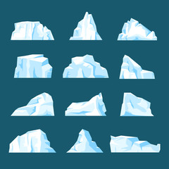 Floating cartoon iceberg set isolated from background - obrazy, fototapety, plakaty