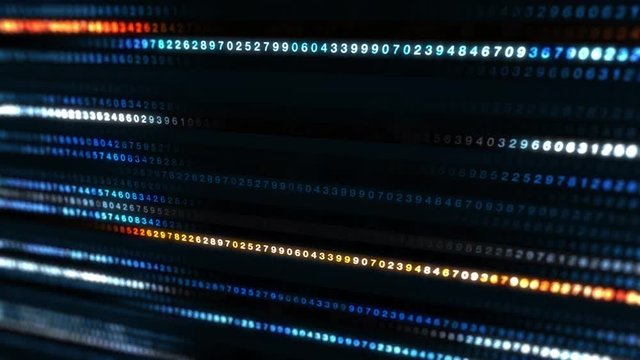 The running rows of colorful decimal digits seamless loop