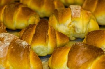 Homemade croissants with sweet filling, close up