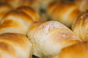 Homemade croissants with sweet filling, close up