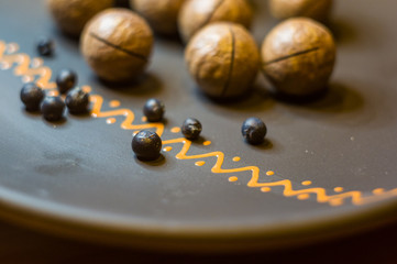 macadamia, Australian nut in a ceramic plate
