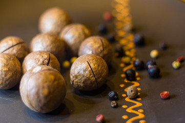 macadamia, Australian nut in a ceramic plate
