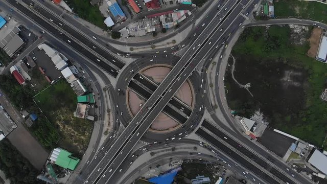 Aerial top view photo from flying drone of a Road traffic an important infrastructure in Thailand