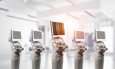 Business women with monitors instead of head.