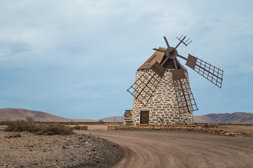 Broken windmill in El Cotillo, Fuerteventura, Canary Islands, Spain.