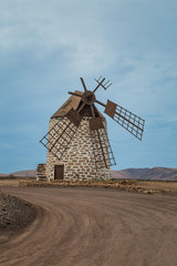Traditional stone windmill in El Cotillo, Fuerteventura, Canary Islands, Spain.