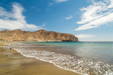 Fototapeta na wymiar Sandy beach in Gran Tarajal, Fuerteventura, Canary Islands, Spain.