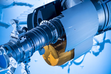 Augmented reality for industry concept. Robotic and Automation system control application on automate robot arm in smart manufacturing background.