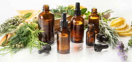 Bottles of essential oils