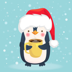 penguin holding a cup of coffee