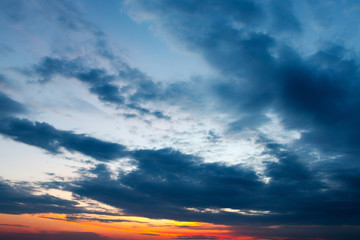 the evening sky with clouds at sunset
