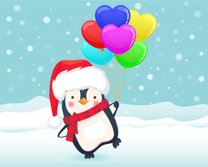 penguin holding balloon
