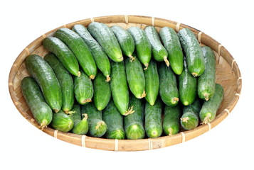Bamboo Basket with Fresh Cucumbers