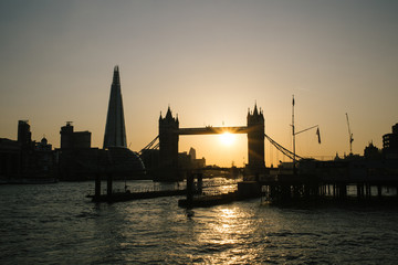 Sunset over the thames, shard, and london bridge,