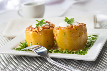 Zucchini stuffed with meat and vegetables