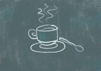 Black board and chalk concepts series, cup of coffee