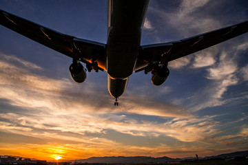 Fototapeta premium 夕焼け空と飛行機