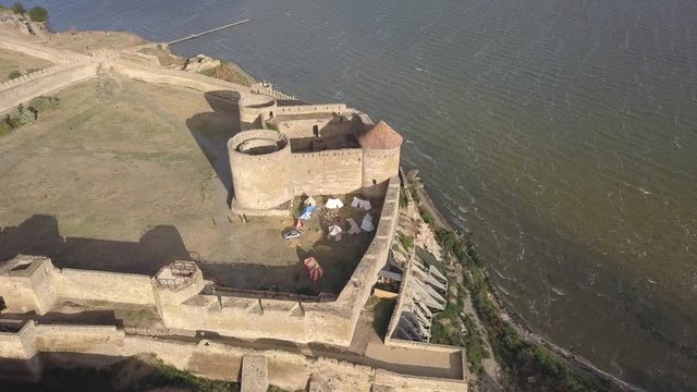 Aerial view from drone to ancient fortress Akkerman which is on the bank of the Dniester estuary, Bilhorod-Dnistrovskyi city, Odessa region, Ukraine