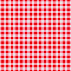 The tablecloth is a red white cage