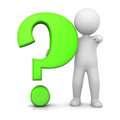 interrogation point question mark 3d green punctuation pointing stick figure man isolated
