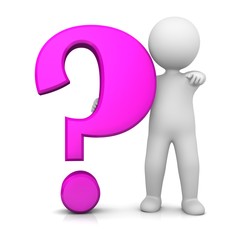 question mark 3d pink interrogation point asking sign learning symbol ideas icon isolated render graphic with stick figure man person character