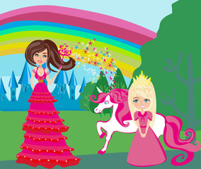 Obraz na płótnie Canvas cute unicorn, sweet girl and beautiful fairy