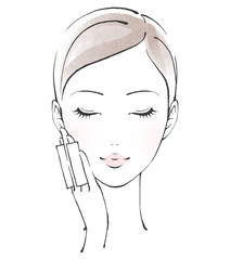 四角いコットンを肌に当てている女性