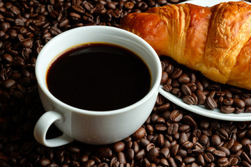 Coffee and croissant bread for breakfast