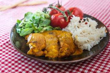 delicious Rice and chicken on plate