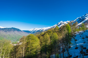 beautiful landscape with snow covered of Caucasus mountain peaks