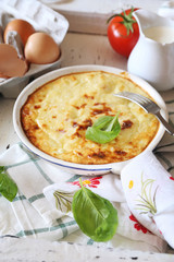 Egg Gratin. Baked omelette with mashed potatoes