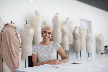 Portrait of muslim female student fashion designer