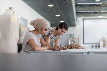 Muslim female fashion designers working on ideas