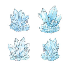 Watercolor illustration of group of quartz crystals in sketchy s - 219288274