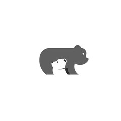 Gray black bear logo icon simple with negative space of baby bear