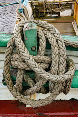 Fototapeta na wymiar Ropes on an old sailboat