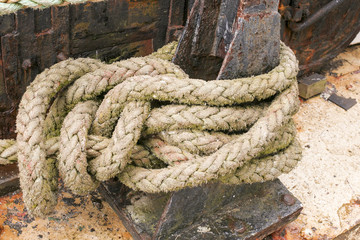 Obraz na płótnie Canvas Ropes on an old sailboat