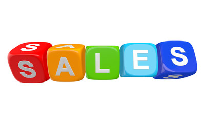 Sales word on colored glossy twisted cubes