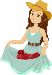 Teen Girl Collect Apple Illustration