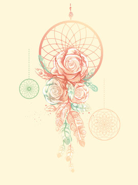 Dream Catcher Boho Rose Design Illustration