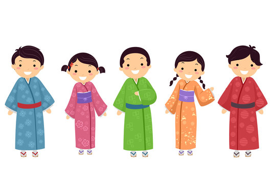 Stickman Kids Japanese Kimono Illustration Stock Vector | Adobe Stock