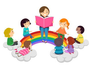 Stickman Kids Storytelling Rainbow Illustration