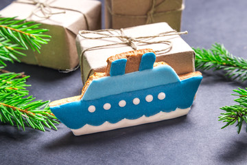 Gingerbread ship, Christmas concept
