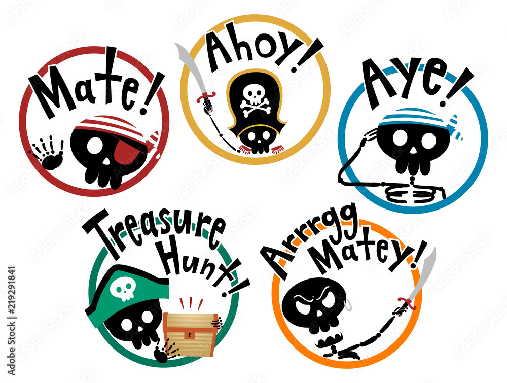 Sticker pirate words icons illustration