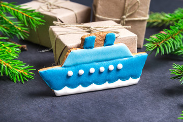 Gingerbread ship, Christmas concept
