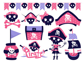 Fototapeta premium Pirate Girl Pink Party Theme Illustration