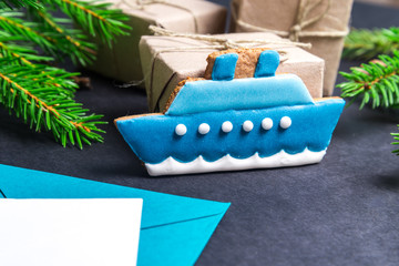 Gingerbread ship, Christmas concept